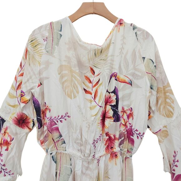 Z&L Europe Mini Dress Womens Medium Beige Floral Flared Sleeve Y2K Beachy Travel - Picture 7 of 12